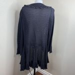 Oscar de la Renta  Cardigan Sweater M Open Knit Crochet Y2K Ruffle Dark Dark Blue Photo 2