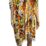 Kontrol  Kimono Coverup Semi Sheer Floral Tropical Tassel Open Front Womens Large Photo 3