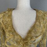 Betsey Johnson Vintage 90s Gold Sheer Floral Lace Ruffle Dress Shirt Top Size S Photo 1