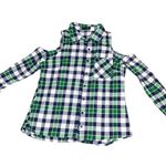 Chocolate USA Women's Plaid Button Up Cold Shoulder Collared Top Blouse Sz Small Photo 2