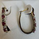 18k Gold Over .925 Sterling Silver Genuine Ruby & Diamond Accent Hoop Earrings Red Photo 1