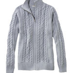 LL Bean Gray Double L Mixed Cable Full Zip Mock Neck Cotton Sweater Size MEDIUM Photo 0
