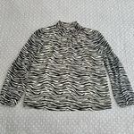 J. Crew Zebra Print Long Sleeve Mock Neck Blouse Ivory Black Lined Size M Size M Photo 3
