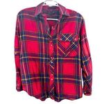 Pink Blue plaid Button Down flannel Shirt M women’s colorful casual fall bright Size M Photo 0