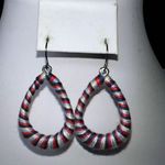 Silver Tone and Colorful Thread Twined Earrings Blue Photo 1