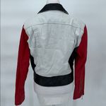 CHIA Colorblock Leather Moto Jacket Red White Black Belted Quilted Size M Size M Photo 2