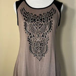 B.L.E.U. Tan Black Studded Long Tank Top w Faux Leather Shoulders Small Photo 0