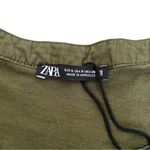 ZARA Women’s Puff Short Sleeve Fit And Flare Olive Green Cotton Midi Dress Sz S Photo 3