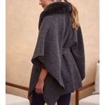 NWT Chic Miminalist Charcoal Soft Plush Faux Fur Collar Belted Fall Poncho Size 10 Photo 1