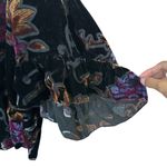 W5 Women's Sz L Floral Flare Sleeve Velvet Velour Semi Sheer Blouse Boho Hippy Photo 5
