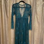 Emerald Green Fully Sheer Eyelash Lace Long Sleeve Maxi Dress S/M NWOT Green Photo 1