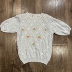 Vintage Western Connection Sweater Sz S Blue Pointelle Ribbon Bouquet Floral Photo 9