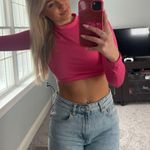 pink high neck long sleeve crop top Photo 2