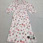 S. Deer Midi Dress Womens M White Floral Print Puff Sleeve Square Neck NWT Red Size M Photo 0