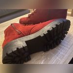 Rouge size 6 red velvet side zip lace front lug sole comfy ankle boots EUC Photo 2