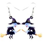 Cartoon Broomstick Witch Acrylic Earrings For Halloween Party Decor Gothic Style Black Photo 0