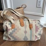 Vintage 90s Southwestern Pattern Canvas Satchel Clamshell Small Tote Mauve Teal Pink Photo 0