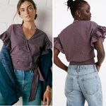 Madewell NEW  Flutter-Sleeve Side-Tie‎ Wrap Top in Plaid, S Photo 1