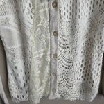 BKE Boutique Ivory Lace Crochet Button Up Mixed Media Cardigan Size Large Photo 5