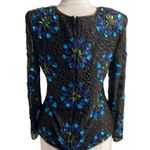 VINTAGE STENAY Top Womens Sz Medium Black Silk Sequin Beaded Hollywood Glam Chic Photo 4
