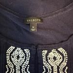Talbots Knit Shell Sweater Beaded Keyhole Medium Navy Blue White EUC Photo 2