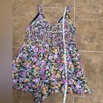 Floret Studios Floral Romper, Size XL, Smocked, Purple Yellow Black, Shorts Photo 5