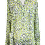 Liz Claiborne  X-Large Tunic Top Geometric Semi-Sheer Long Sleeve V-Neck Collared Photo 0