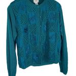 Teddi Vintage  Sweater Teal Long Sleeve Autumn Floral Butterfly Beaded Medium Photo 1