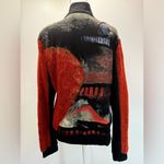 Vintage Music Notes Mixed Media Rhinestones & Beaded Zip Front Cardigan by Adore Orange Size L Photo 4