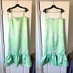 Damaris Bailey Glicina Satin Slip Maxi Green Floral Ruffle Hem Small EUC Photo 1