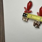 Red Bead Gold Tone Beaded Dangle Drop Clip On Earrings NWOT Photo 3