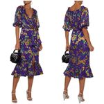 💕SALONI💕 Olivia Floral Printed Silk Midi Dress ~ Violet Sweetpeas US 4 Purple Photo 7