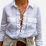 Equipment Knox White Linen Lace-Up Poet Blouse – Effortless Coastal Chic small Photo 7