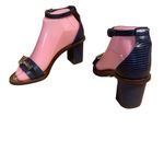 Tory Burch NAVY BLUE W/GOLD BUCKLE LEATHER SNAKESKIN-EMBOSSED HEELED SANDALS (6) Photo 4