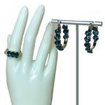 Blue Spinel Hoop Earrings & Ring Set Sz 8 Electroplated Rhodium Sterling Silver Photo 14