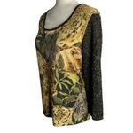 Metallic Safari Print Silk Blend Sweater L Black Loose Knit Sleeve Zebra Leopard Size L Photo 2