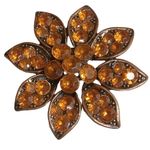 Vintage Brass Tone Gold Orange Rhinestones Summer Flower Pin Brooch Photo 1