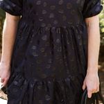 Ann Taylor Tiered Black Embellished Puff Sleeve Dress Photo 1
