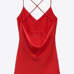 ZARA Cowl Back V-Neck Satin Effect Mini Dress in Red SZ S Photo 3