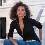 Boston Proper Sweater Sz Sm Black Ribbed Knit Quarter Zip Mock Neck Pullover Photo 1