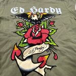 Ed Hardy NWT  women's Anchor Rose Olive T-shirt rhinestoned size medium Photo 1