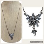 Rhinestone Crystal Floral Pendant Necklace 26" Bridal Wedding Statement Silver Photo 1