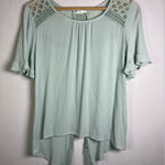 Blu Pepper  Womens Mint Green Lace Boho Blouse Ruffle Sleeve Romantic Top M Photo 0