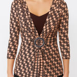 Cocomo Retro Circle Print Top Womens‎ Large Pink Brown Geometric Y2K Ring Detail Photo 0
