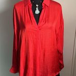 Lush Clothing NWT LUSH Women’s Relaxed Fit Fiery Red Pullover Dressy Henley Blouse Photo 0