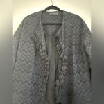 ZARA Woman Navy Blue Embroidered Open Front Jacket with Tassels - Size Medium Photo 1