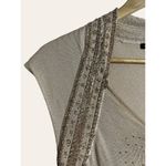 Magaschoni Beige Beaded Silk Knit V-Neck Cap Sleeve Blouse Size Medium Photo 1