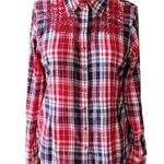CATTLEAC RANCH Red Blue Plaid Embroidered Western 23Snap Up Top ~ Women's XL Photo 0