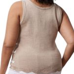 LC Lauren Conrad  Sweater Tank 4X Plus Pointelle‎ Knit Scoopneck Tan White Stripe Photo 1