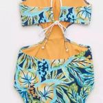 Aerie SM Tropical Terry Halter Cut Out One Piece Floral Hawaiian Beach Vacation Photo 2